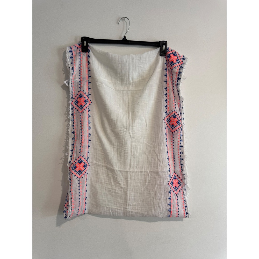 American Eagle Embroidered Gauze scarf Women White Neon Pink Fringe boho
